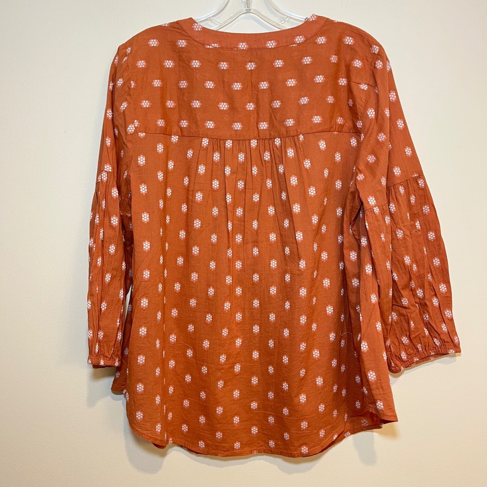 J. Jill Shirt Blouse Top Orange White Embroidered Pintuck V Neck Button Up Med - Picture 2 of 6